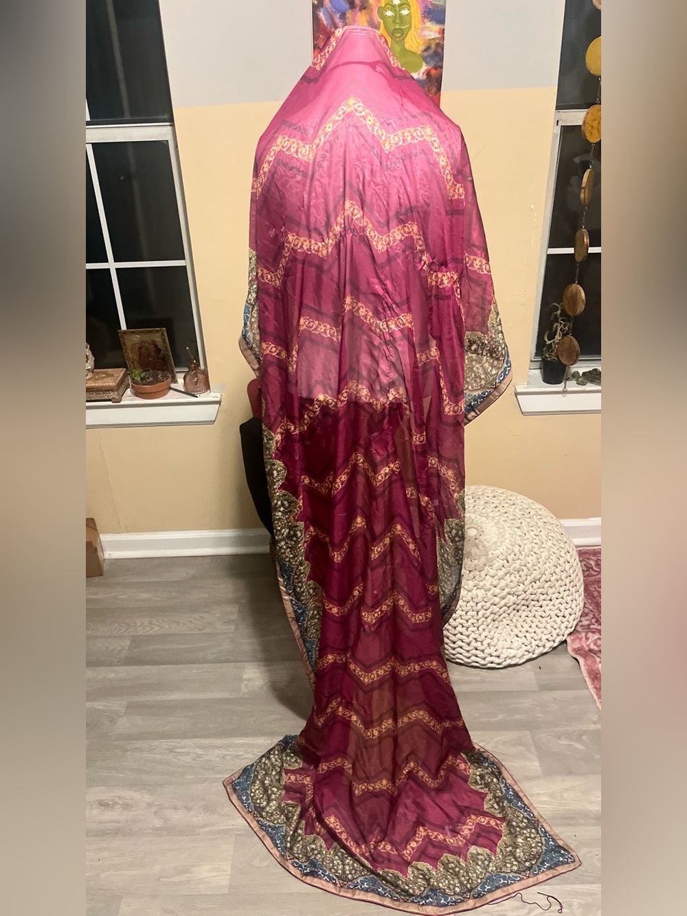 Elegant Maroon Sheer scarf with Gold Accents Indie